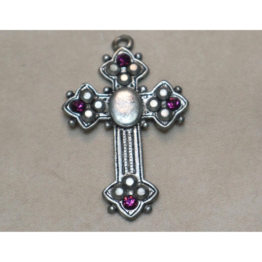 Vintage Purple Rhinestone Cross Pendant Easter Gift